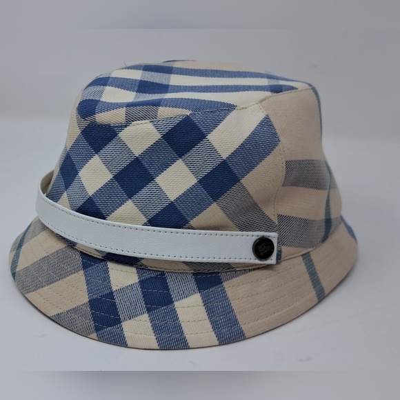 Burberry Women's Bucket Hat Nova Check Blue Cream England Vintage Y2K Medium - Picture 15 of 15